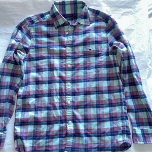 Vineyard Vines Men's Plaid Shirt  linen blend blue pink medium